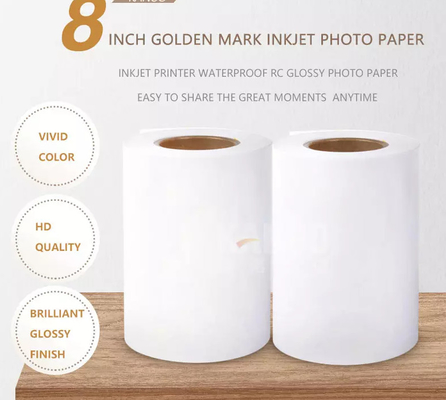 China Golden Mark 8 inch 203mm 50m 240g Waterproof RC Glossy dx100 Roll Inkjet Photo Paper for Fuji Dry MiniLab supplier